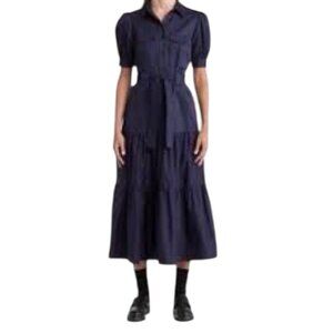 Derek Lam 10 Crosby Buffy Utility Midi Dress Navy Cotton Size 2